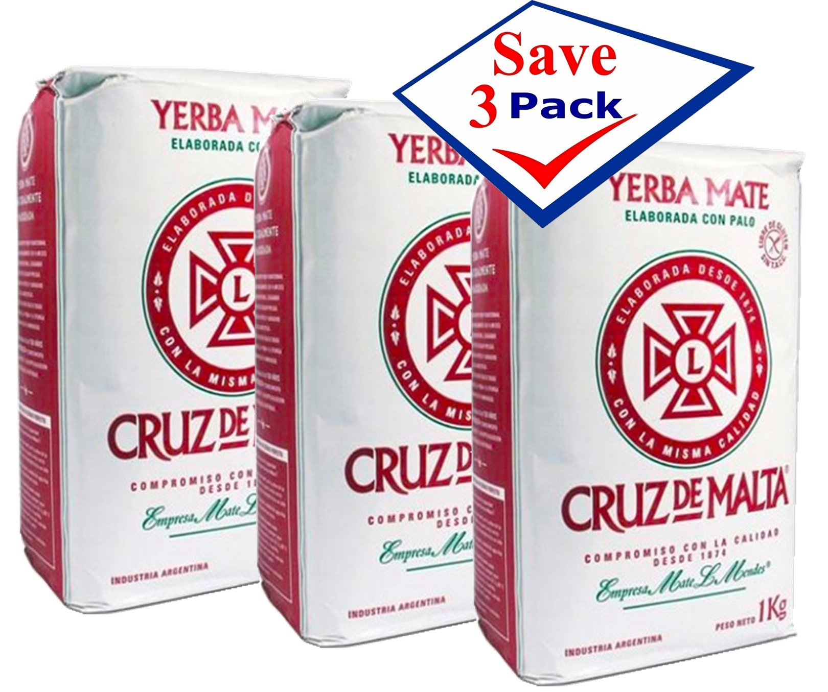 Yerba Mate Herbal Tea, Cruz de Malta 17.6 oz Pack of 3